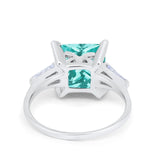 Princess Cut Baguette Wedding Ring Simulated Paraiba Tourmaline CZ 925 Sterling Silver