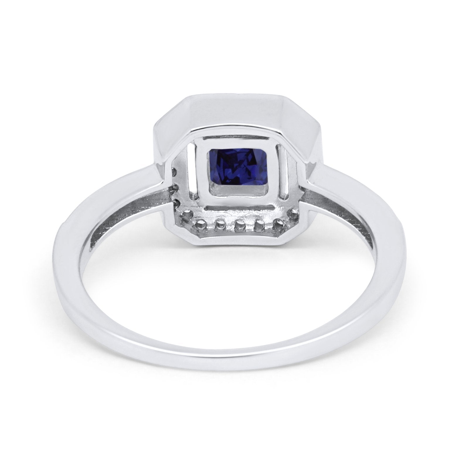 Halo Accent Engagement Ring Simulated Blue Sapphire CZ 925 Sterling Silver