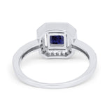 Halo Accent Engagement Ring Simulated Blue Sapphire CZ 925 Sterling Silver