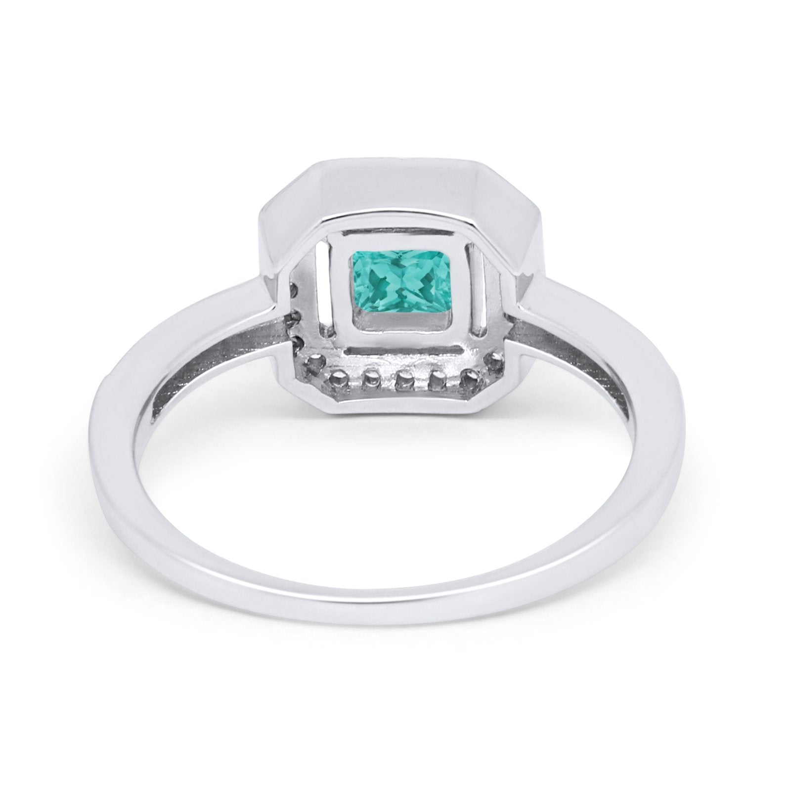 Halo Accent Engagement Ring Simulated Paraiba Tourmaline CZ 925 Sterling Silver
