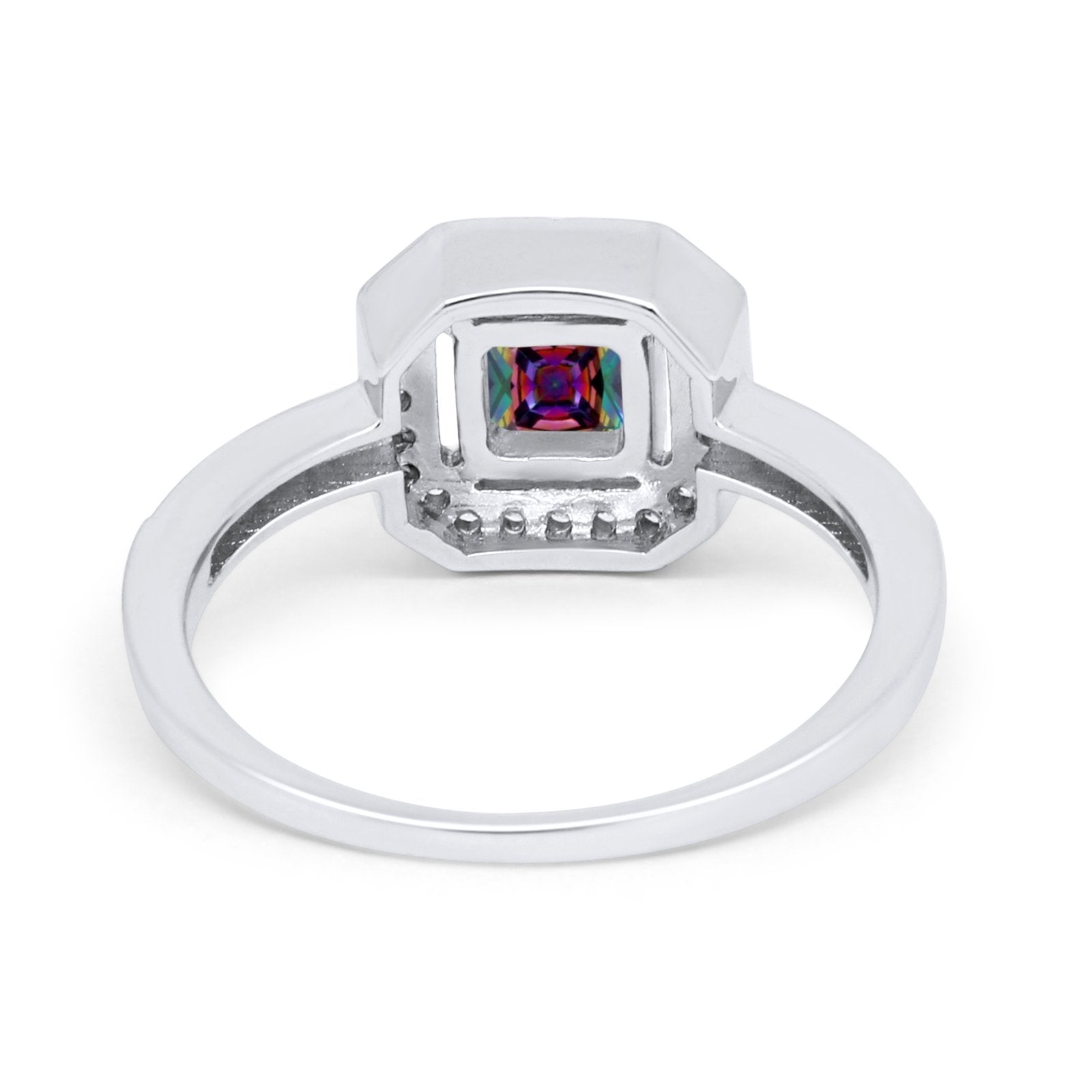 Halo Accent Engagement Ring Simulated Rainbow CZ 925 Sterling Silver