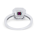 Halo Accent Engagement Ring Simulated Rainbow CZ 925 Sterling Silver