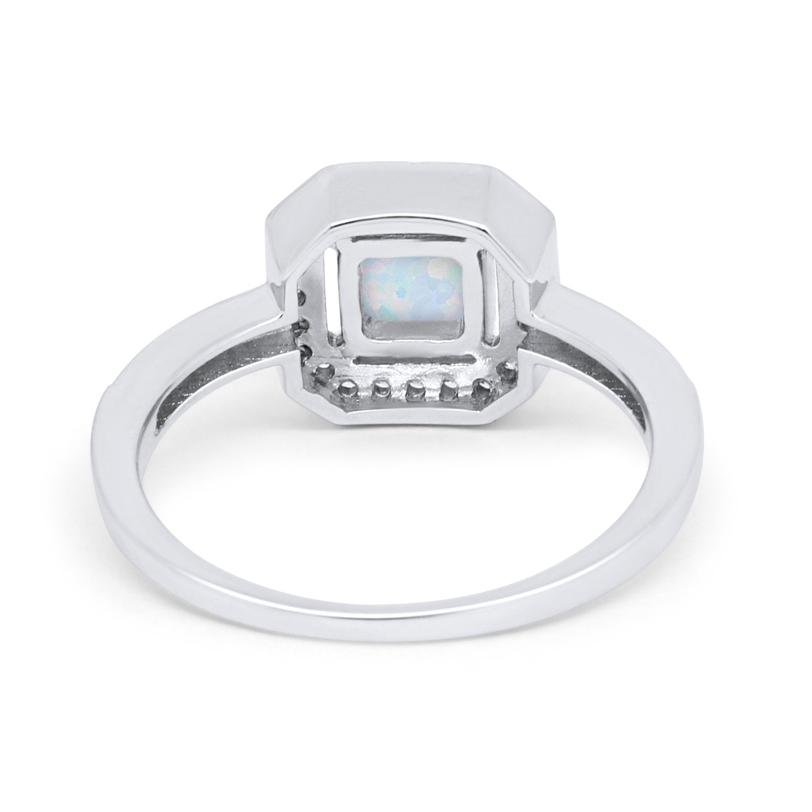 Halo Accent Engagement Ring Lab Created White Opal 925 Sterling Silver