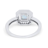 Halo Accent Engagement Ring Lab Created White Opal 925 Sterling Silver