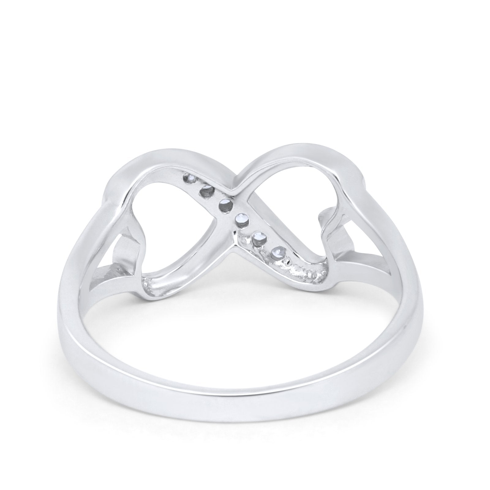 Crisscross Double Heart Promise Ring Round Cubic Zirconia 925 Sterling Silver