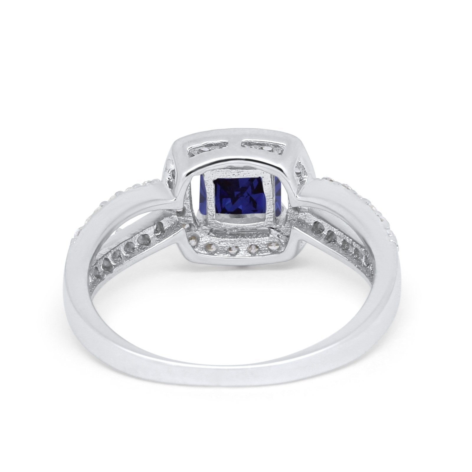 Dazzling Split Shank Engagement Ring Simulated Blue Sapphire CZ 925 Sterling Silver