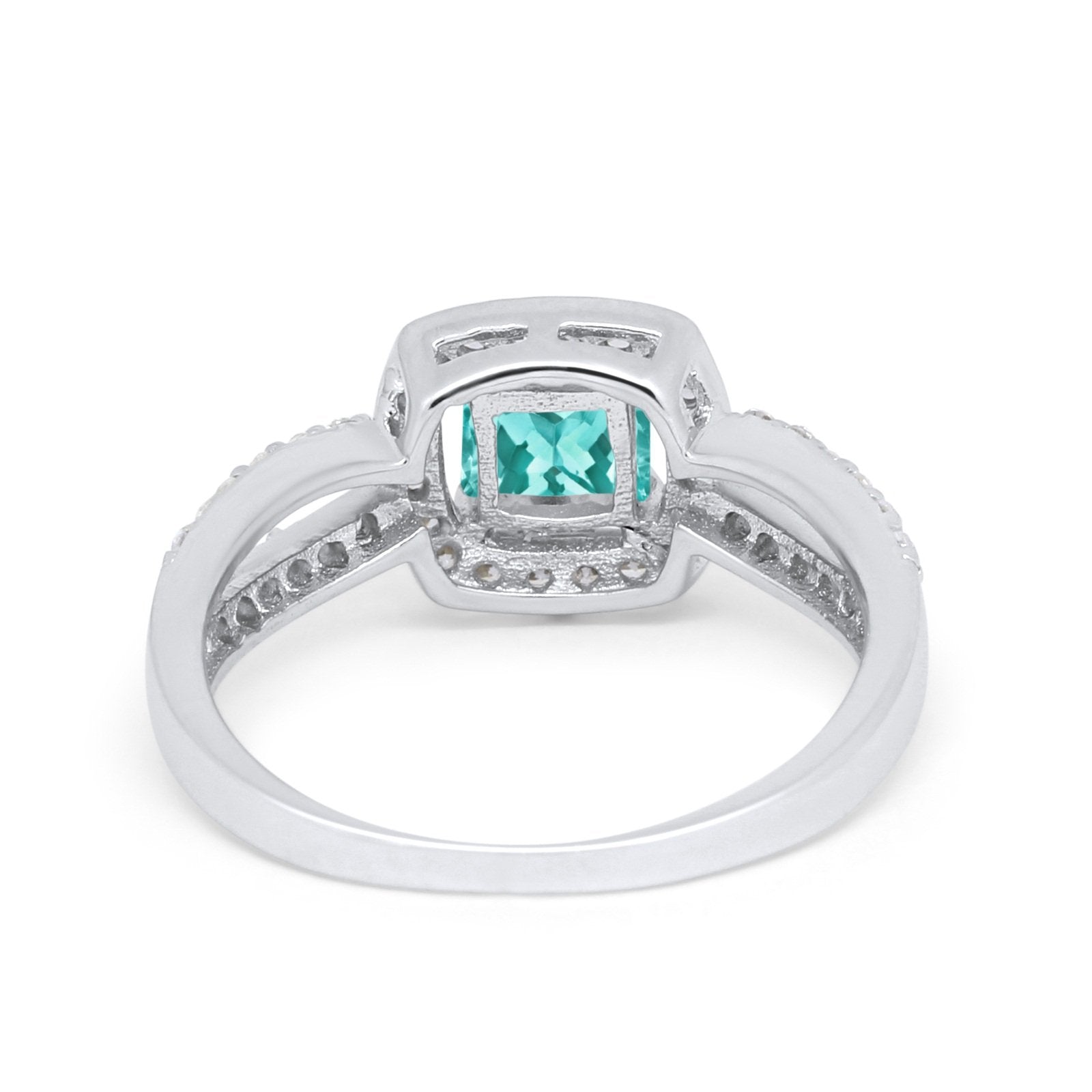 Dazzling Split Shank Engagement Ring Simulated Paraiba Tourmaline CZ 925 Sterling Silver