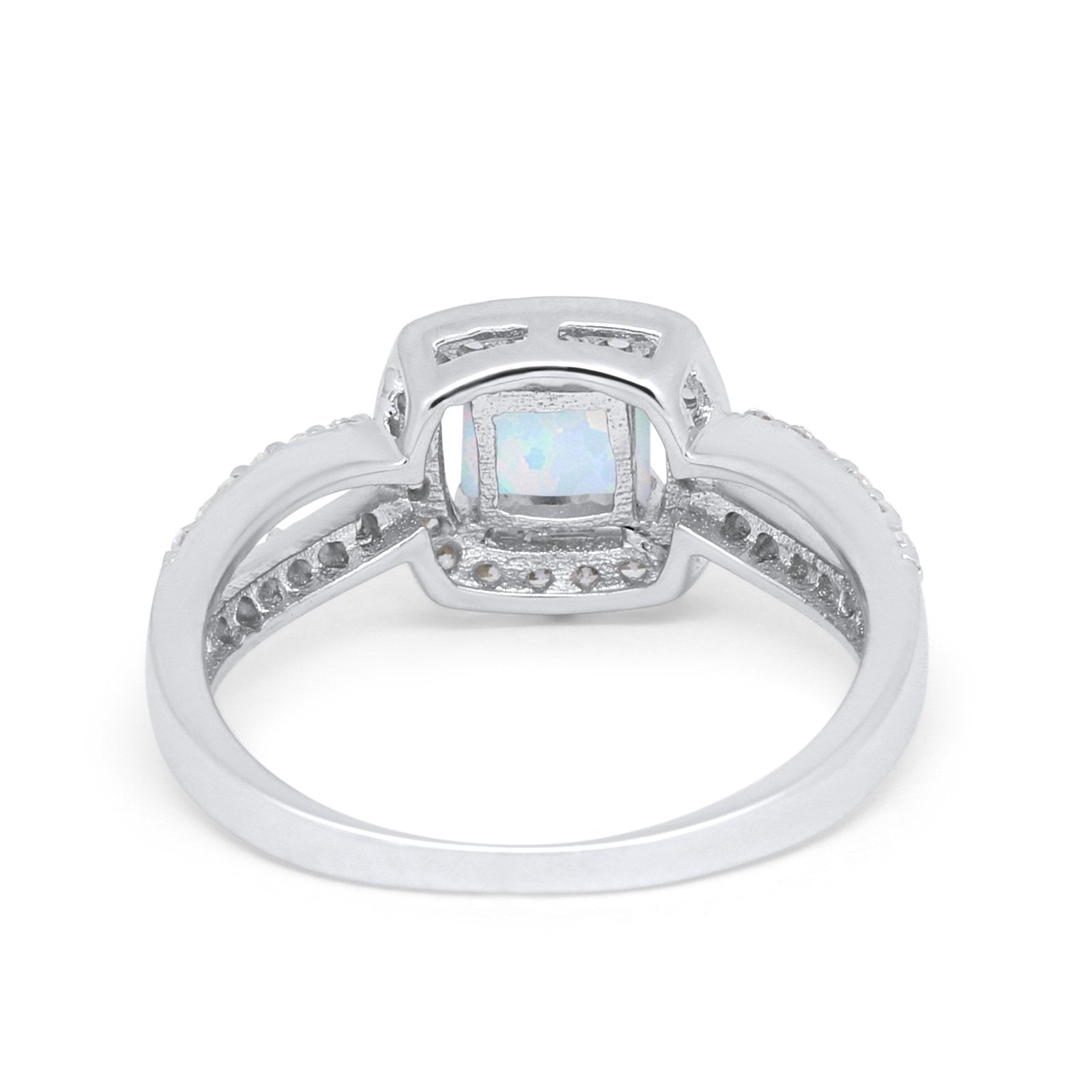 Dazzling Split Shank Engagement Ring Lab Created White Opal 925 Sterling Silver