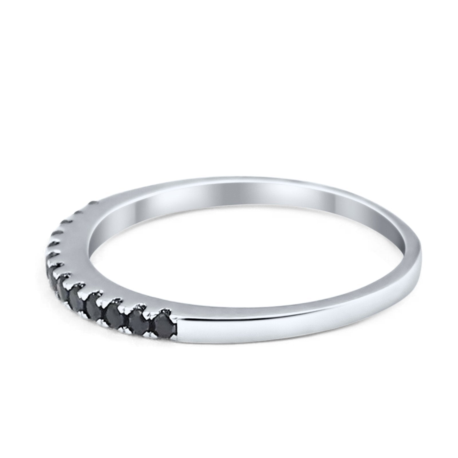 Half Eternity Wedding Band Ring Round Simulated Black CZ 925 Sterling Silver