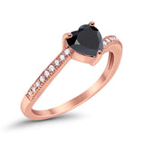 Heart Promise Ring Rose Tone, Simulated Black CZ 925 Sterling Silver