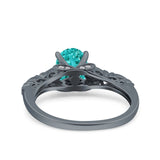 Art Deco Oval Engagement Black Tone, Simulated Paraiba Tourmaline CZ 925 Sterling Silver