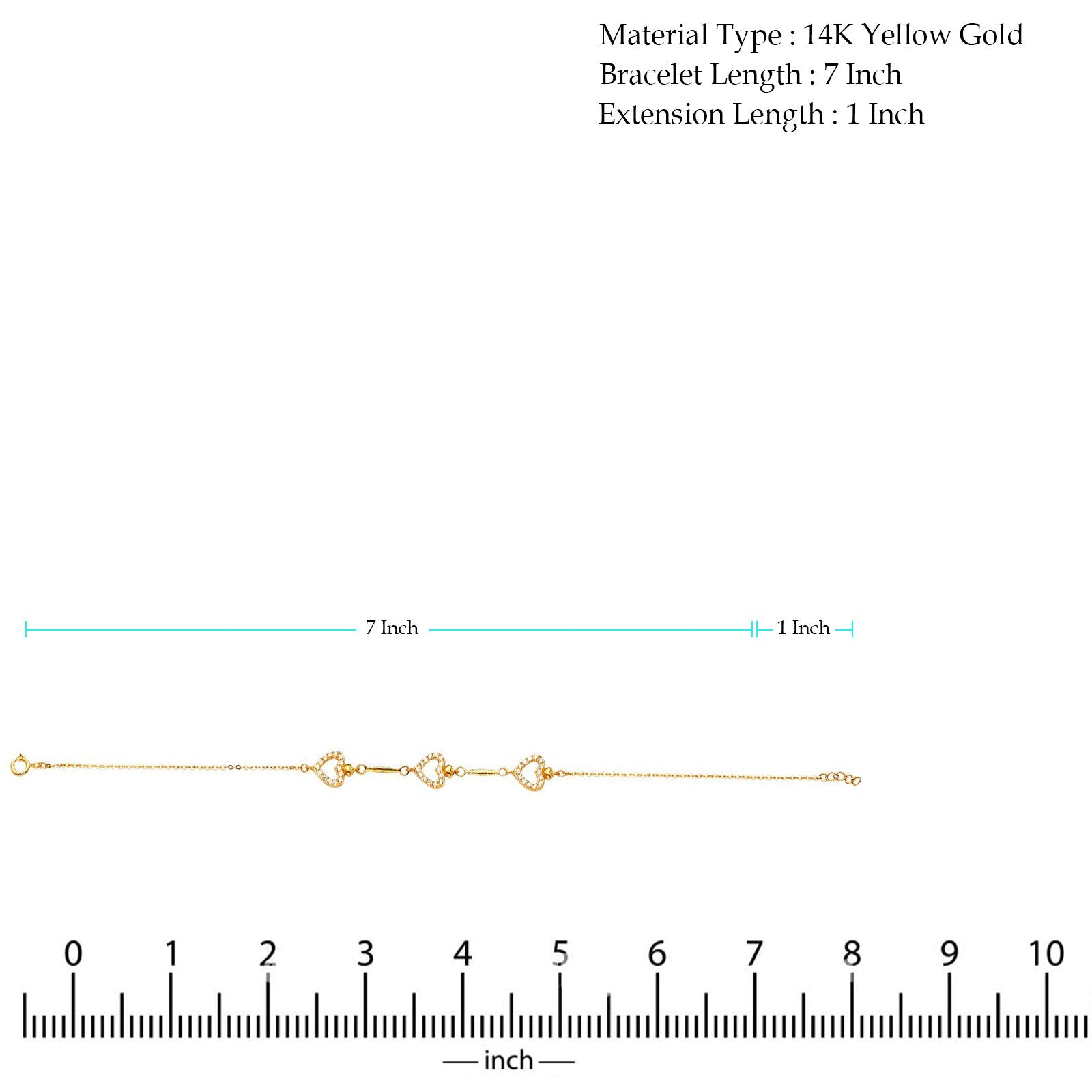14K Yellow Gold Light Bracelet Chain 7" + 1" Extension