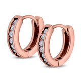 14K Rose Gold Round Art Deco Hoop Earrings Simulated CZ