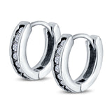 14K White Gold Round Art Deco Hoop Earrings Simulated CZ