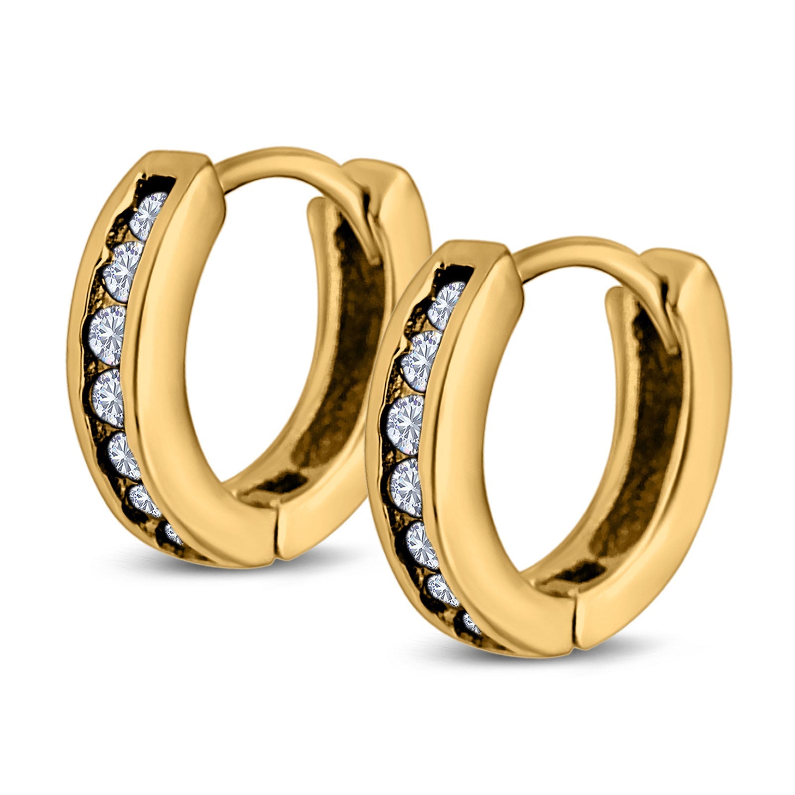 14K Yellow Gold Round Art Deco Hoop Earrings Simulated CZ