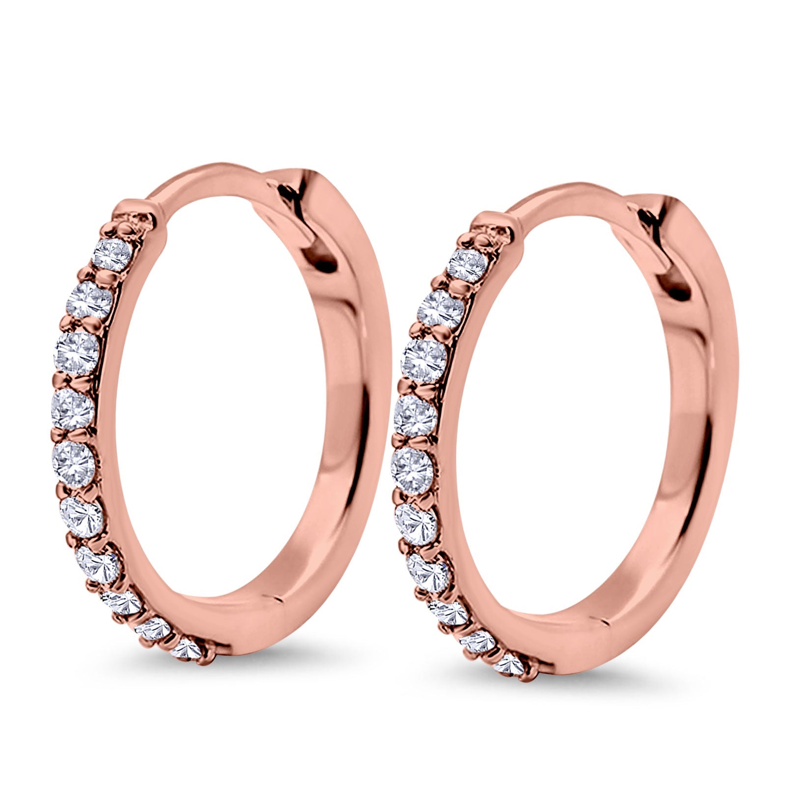 14K Rose Gold Half Eternity Round Simulated Cubic Zirconia Hoop Huggie Earrings