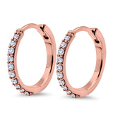 14K Rose Gold Half Eternity Round Simulated Cubic Zirconia Hoop Huggie Earrings