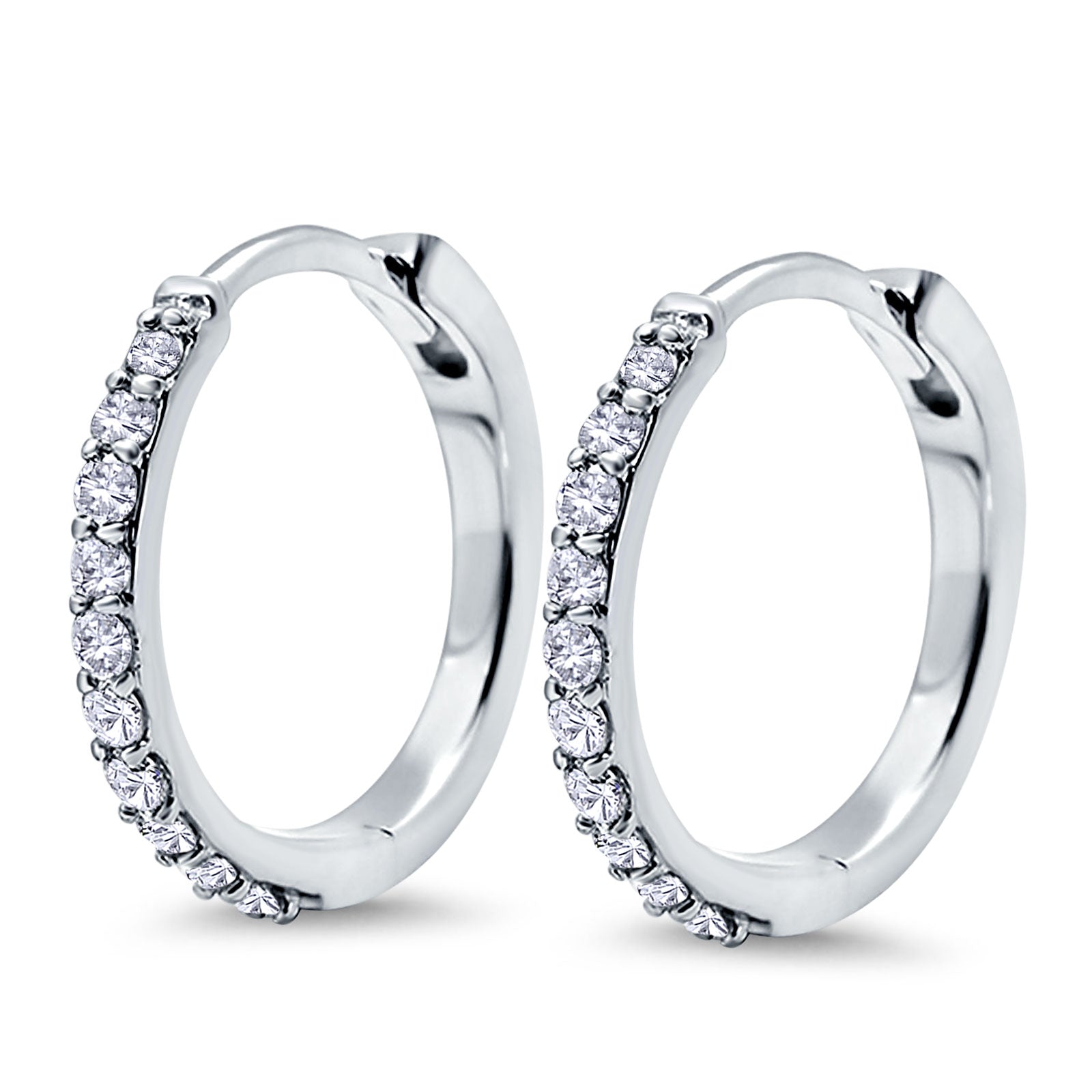 14K White Gold Half Eternity Round Simulated Cubic Zirconia Hoop Huggie Earrings
