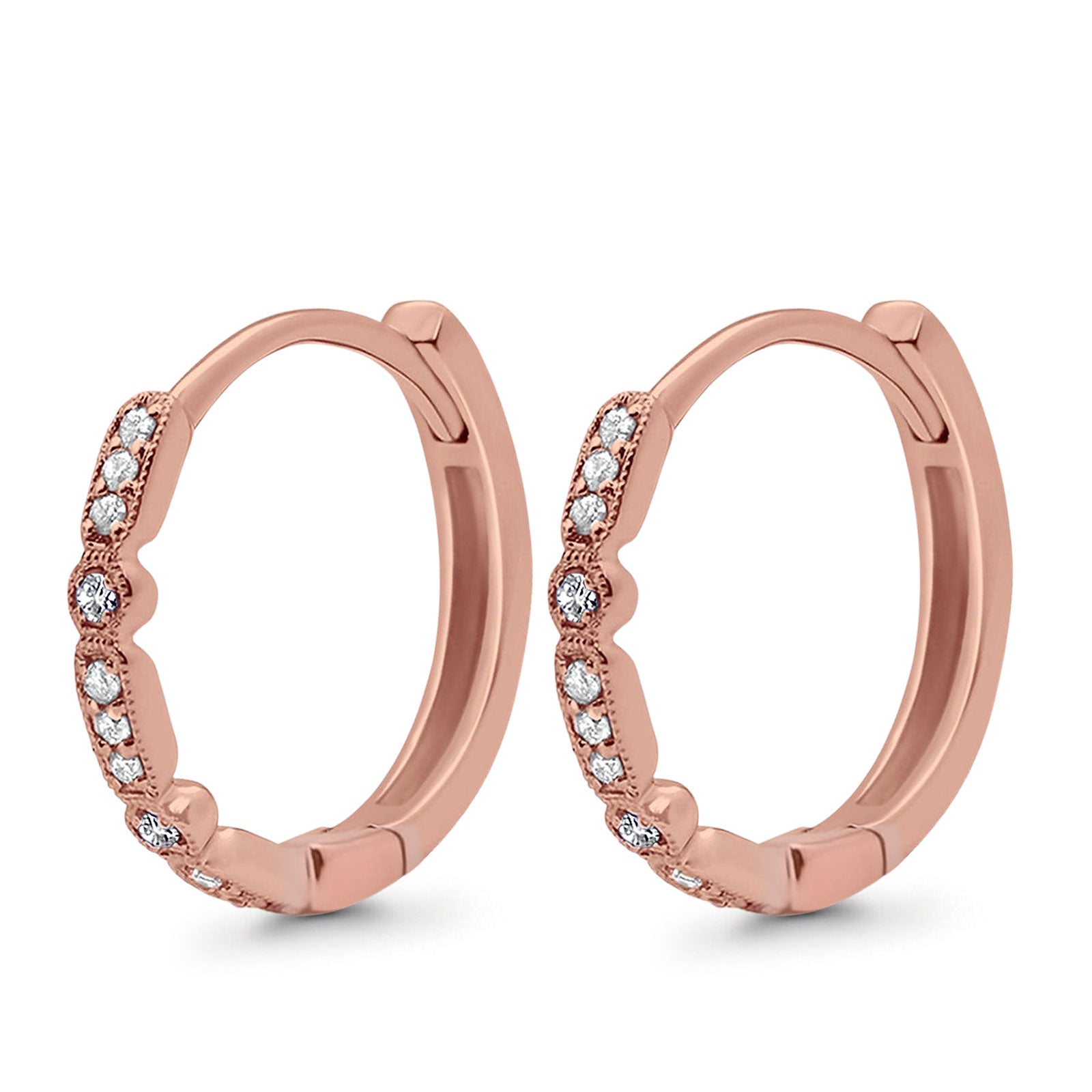 14K Rose Gold Art Deco Half Eternity Round Simulated Cubic Zirconia Hoop Earrings