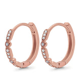 14K Rose Gold Art Deco Half Eternity Round Simulated Cubic Zirconia Hoop Earrings