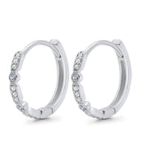 14K White Gold Art Deco Half Eternity Round Simulated Cubic Zirconia Hoop Earrings