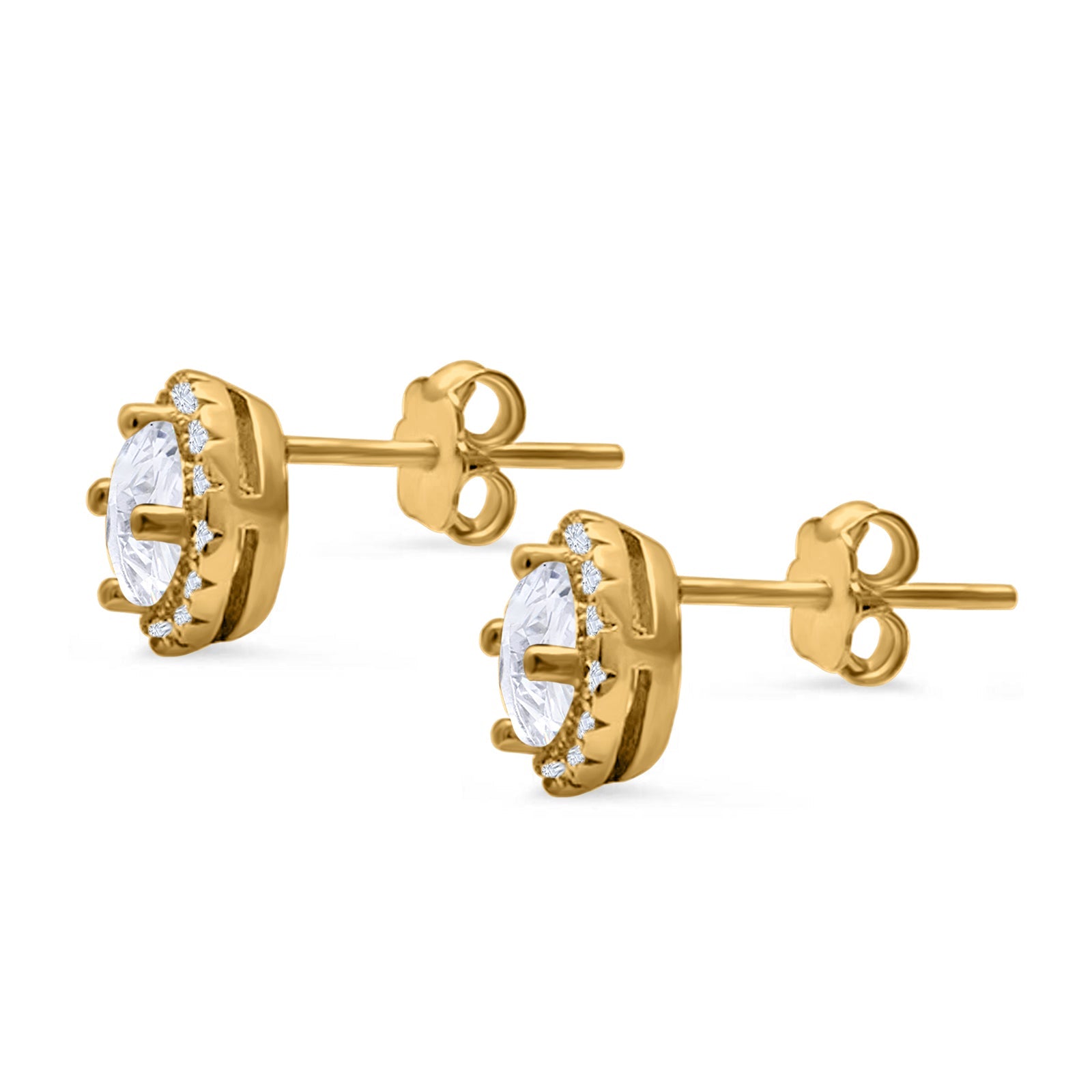 14K Yellow Gold Round Wedding Stud Earrings Simulated Cubic Zirconia (8.35mm)
