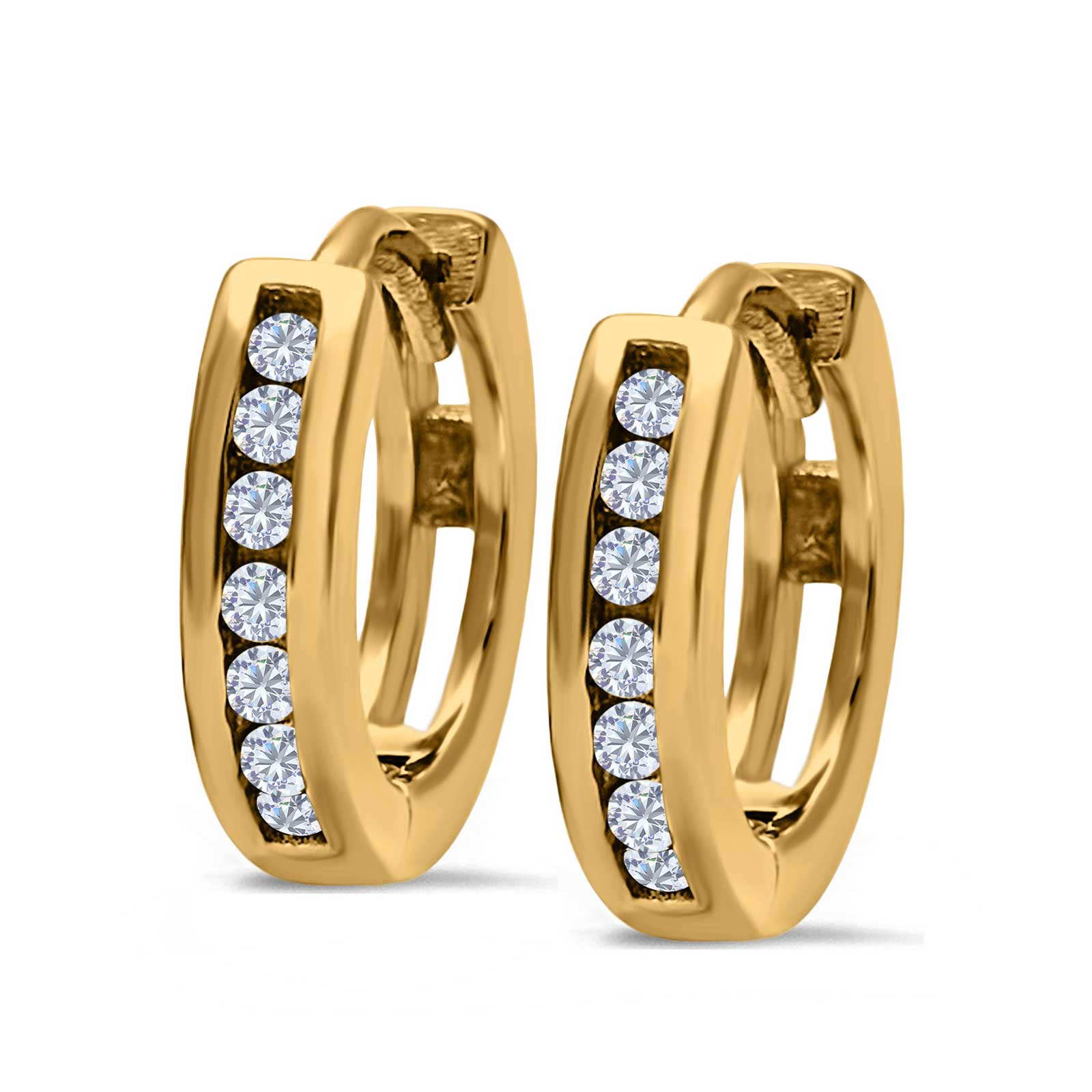 14K Yellow Gold Half Eternity Hoop Earrings Round Simulated CZ (11mm)