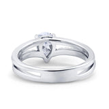 14K White Gold Teardrop Pear Accent Simulated CZ Wedding Engagement Ring Size 7