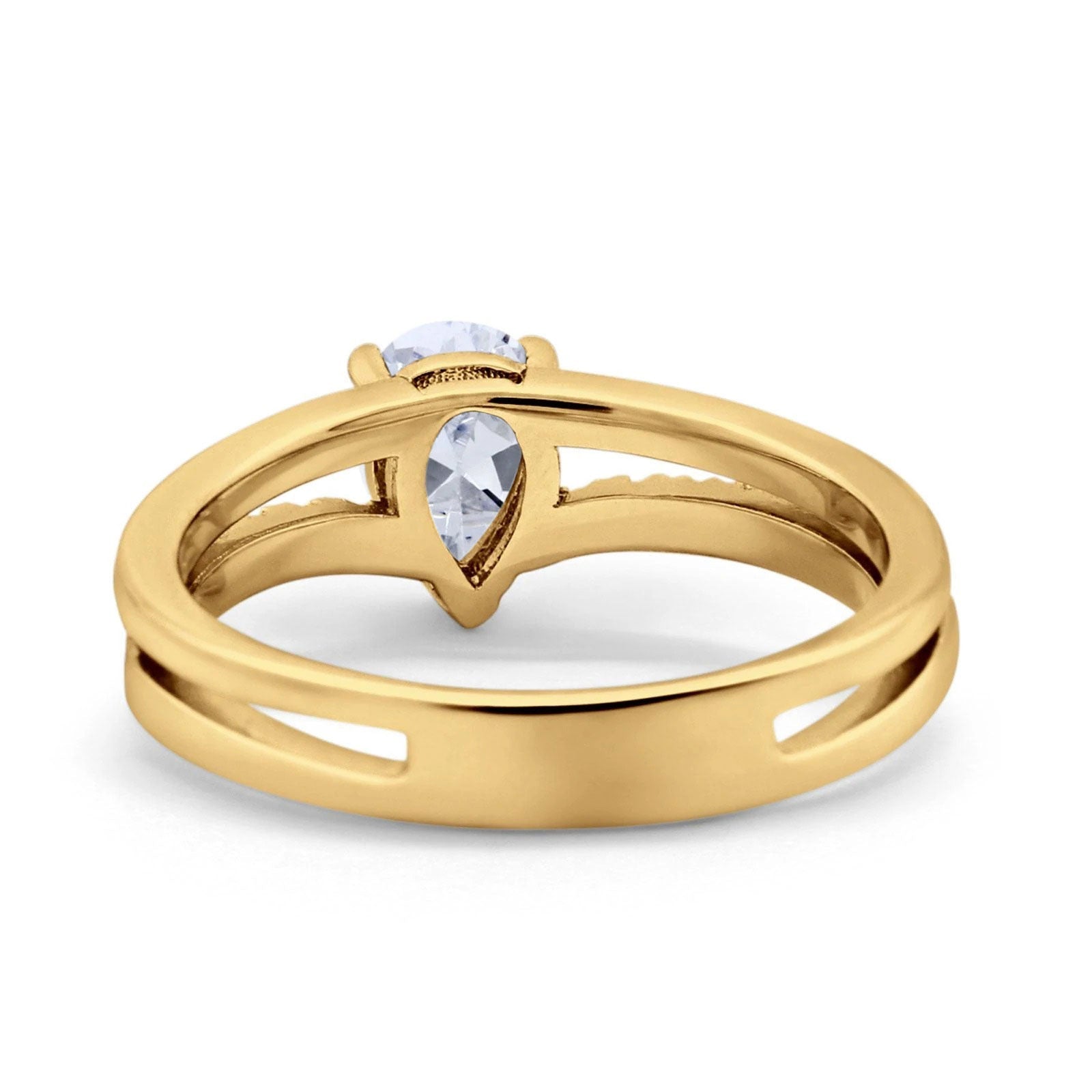 14K Yellow Gold Teardrop Pear Accent Simulated CZ Wedding Engagement Ring Size 7