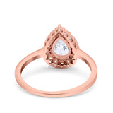 14K Rose Gold Teardrop Halo Art Deco Pear Ring Simulated Cubic Zirconia Wedding Engagement Ring