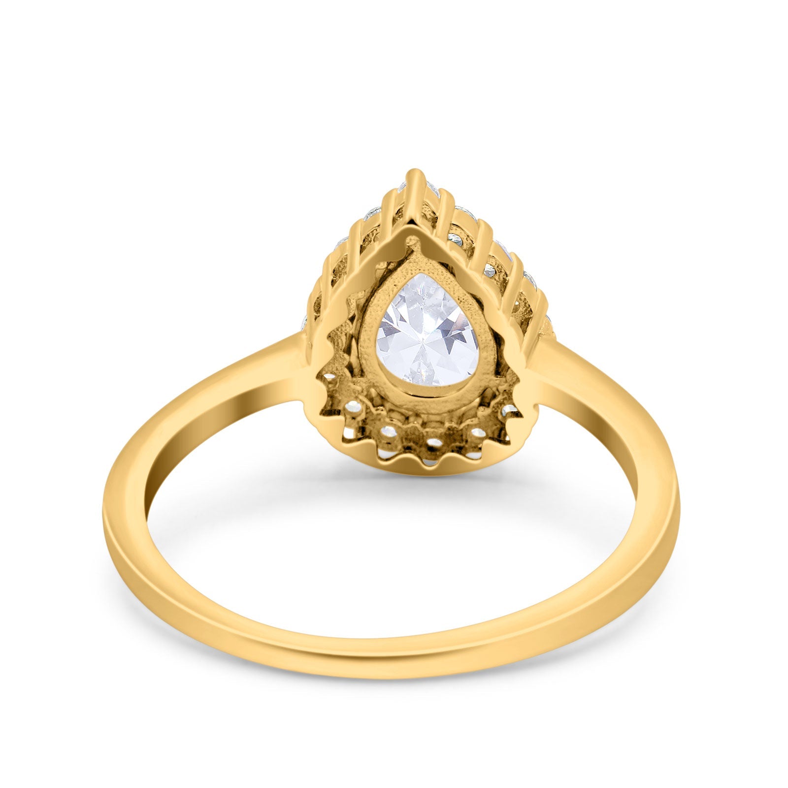 14K Yellow Gold Teardrop Halo Art Deco Pear Ring Simulated Cubic Zirconia Wedding Engagement Ring
