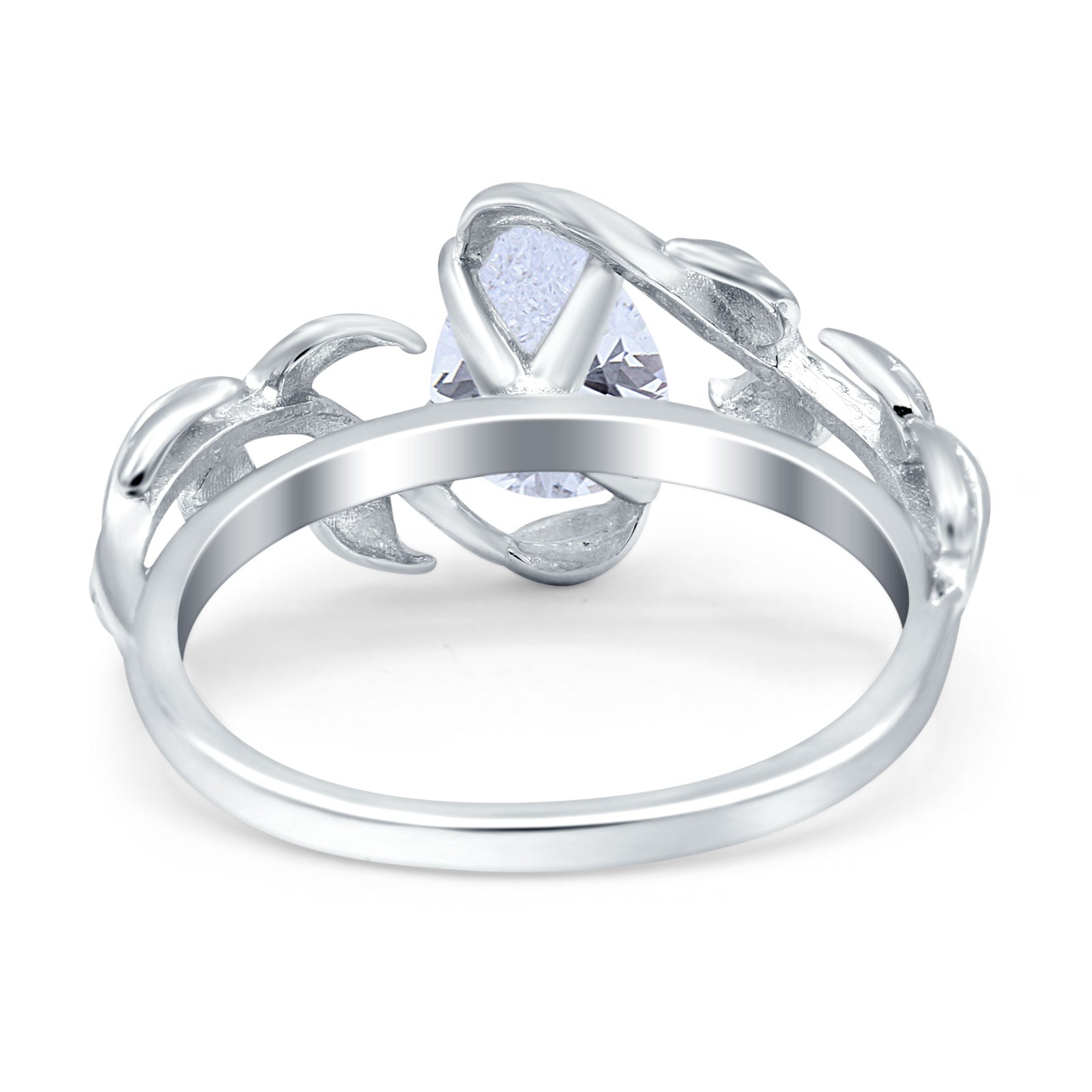 14K White Gold Art Deco Leaves Pear Vintage Style Bridal Ring Simulated Cubic Zirconia Wedding Engagement Ring
