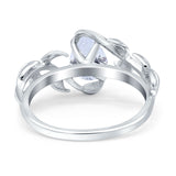 14K White Gold Art Deco Leaves Pear Vintage Style Bridal Ring Simulated Cubic Zirconia Wedding Engagement Ring