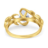 14K Yellow Gold Art Deco Leaves Pear Vintage Style Bridal Ring Simulated Cubic Zirconia Wedding Engagement Ring