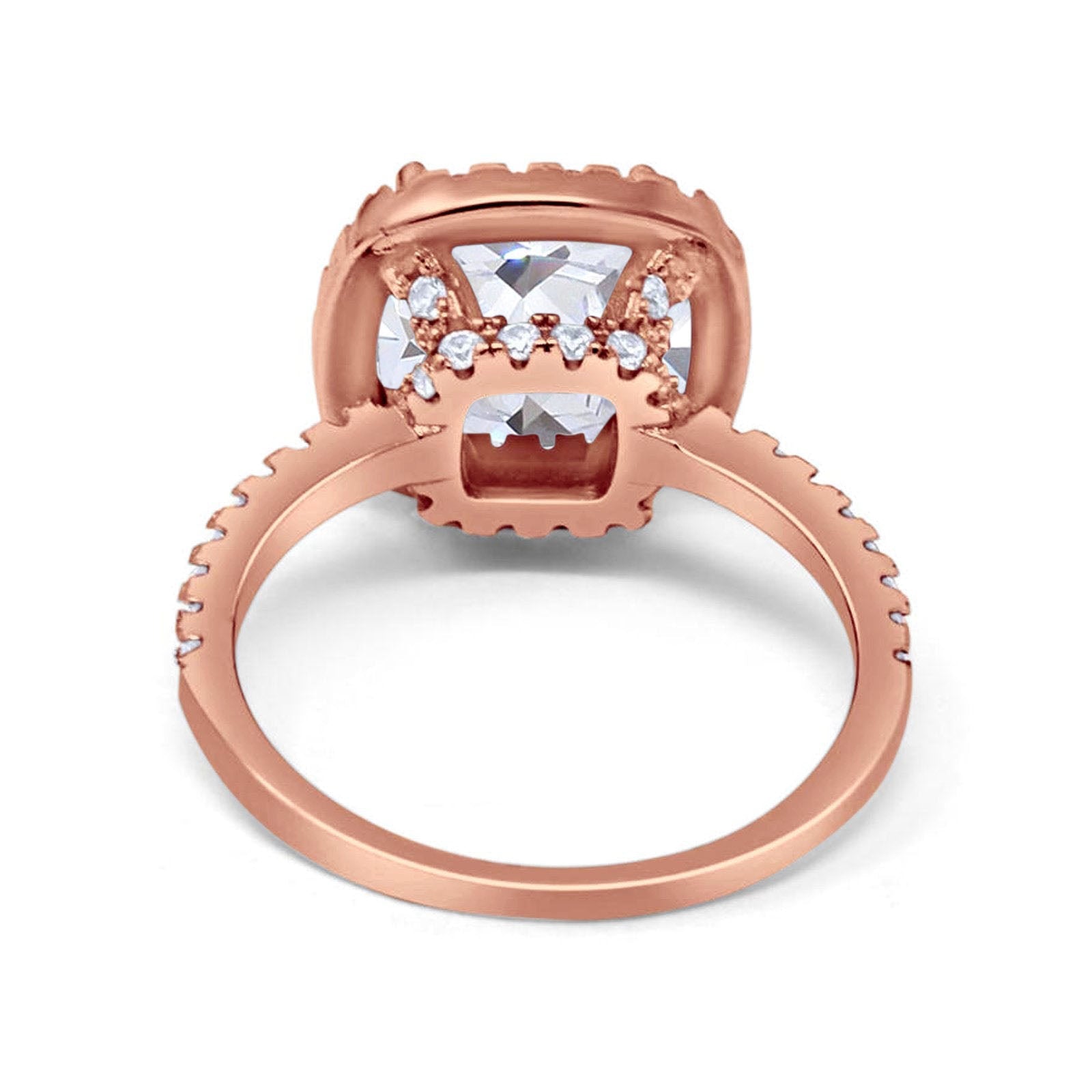 14K Rose Gold Halo Cushion Bridal Simulated CZ Wedding Engagement Ring Size 7