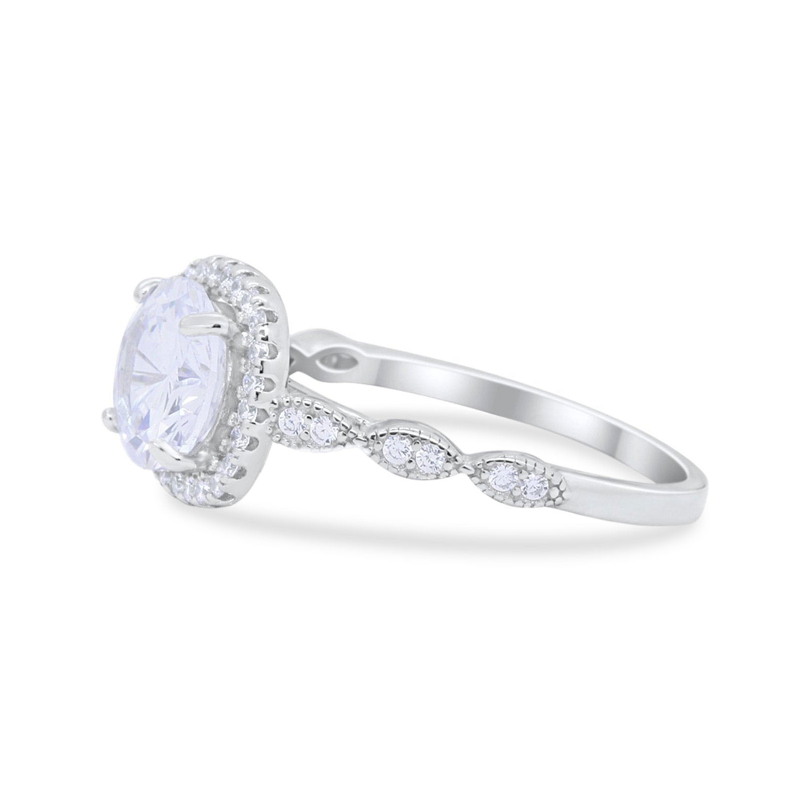 14K White Gold Round Art Deco Bridal Simulated CZ Wedding Engagement Ring Size 7