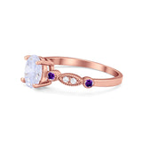 14K Rose Gold Vintage Style Oval Bridal Simulated Amethyst CZ Wedding Engagement Ring