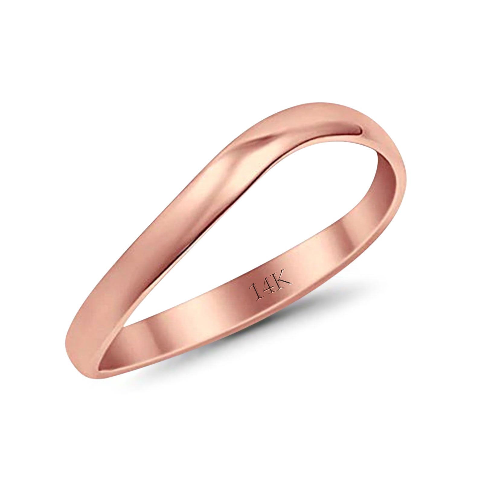14K Rose Gold Thumb Curve Band Solid Wedding Engagement Ring Size 7