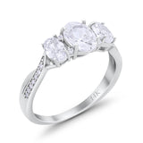 14K White Gold Oval Three Stone Simulated Cubic Zirconia Wedding Engagement Ring Size 7