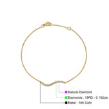 14K Yellow Gold 0.192ct Diamond Wave Bar Bracelet Solid 26mm G SI Natural Diamond Engagement Wedding Bracelets