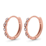 14K Rose Gold Huggie Hoop Earrings Round Simulated Cubic Zirconia
