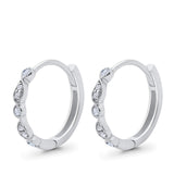 14K White Gold Huggie Hoop Earrings Round Simulated Cubic Zirconia