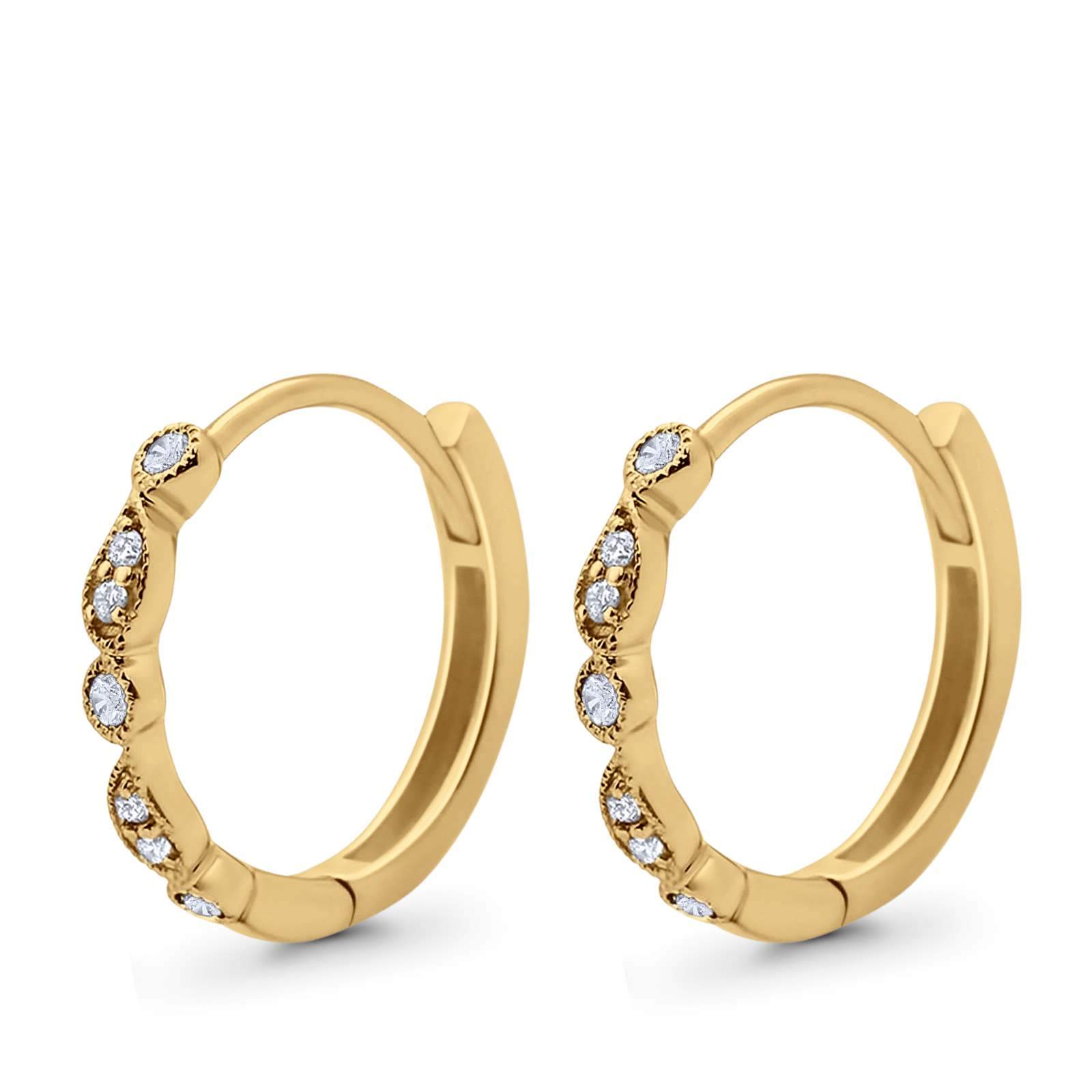 14K Yellow Gold Huggie Hoop Earrings Round Simulated Cubic Zirconia