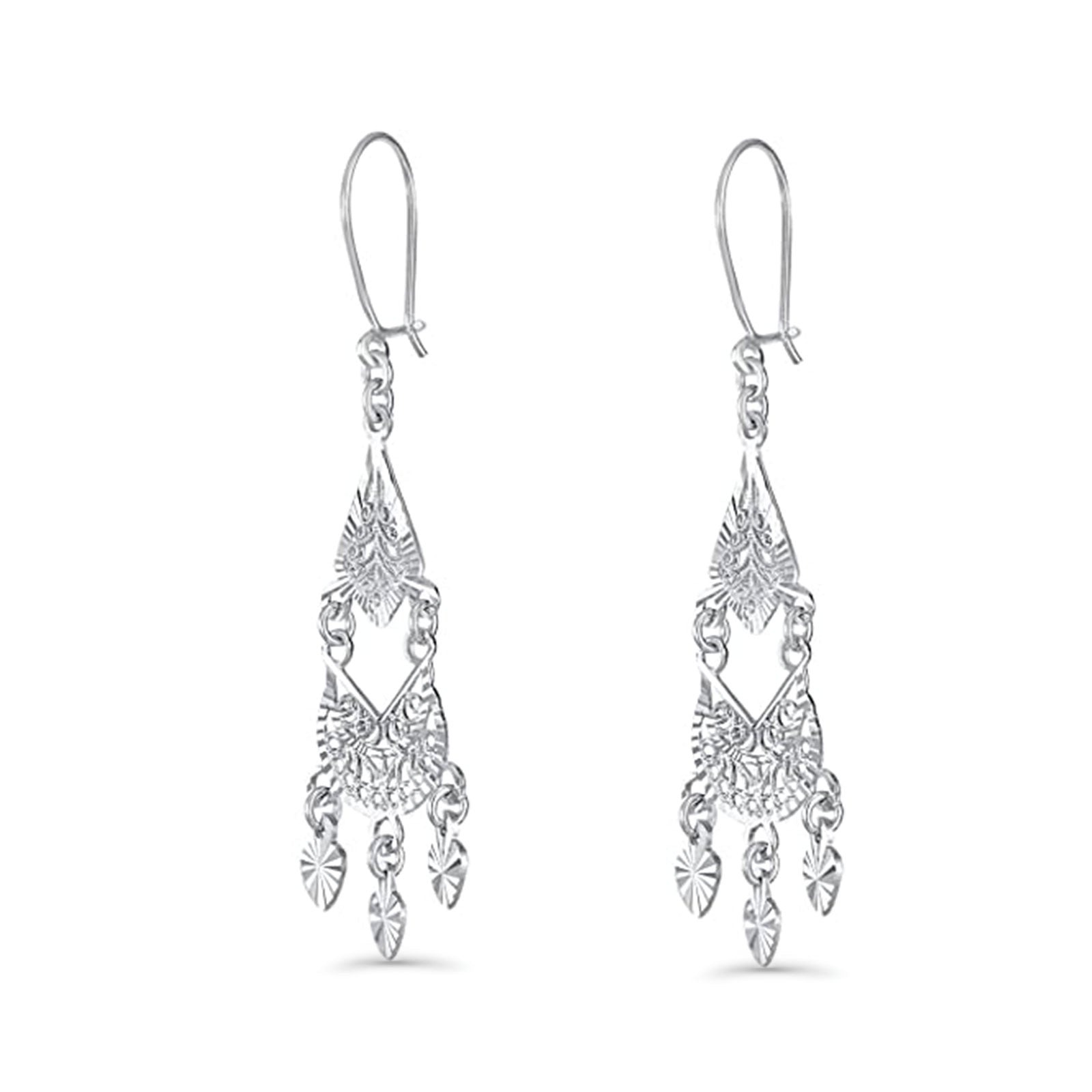 Solid 14K White Gold Fancy Chandelier Dangle Earrings (37mm Diameter)