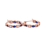14K Rose Gold Art Deco Hoop Earrings Marquise Round Simulated Blue Sapphire CZ