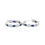 14K White Gold Art Deco Hoop Earrings Marquise Round Simulated Blue Sapphire CZ