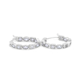 14K White Gold Art Deco Hoop Earrings Marquise Round Simulated CZ