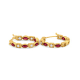 14K Yellow Gold Art Deco Hoop Earrings Marquise Round Simulated Ruby CZ