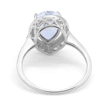 14K White Gold Halo Teardrop Bridal Ring Pear Round Cubic Zirconia Size-7