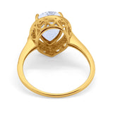 14K Yellow Gold Halo Teardrop Bridal Ring Pear Round Cubic Zirconia Size-7